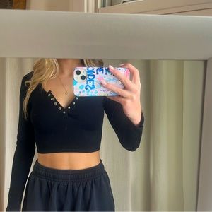 Ribbed Cropped Black Long Sleeve